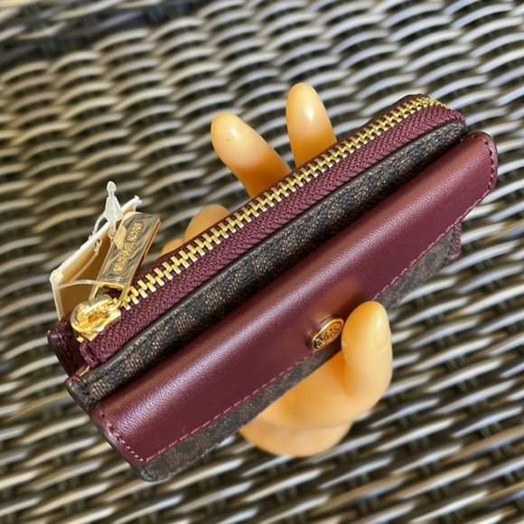 Michael Kors Jet Set Travel Small Corner Zip Card Holder Merlot - Picture 4 of 10